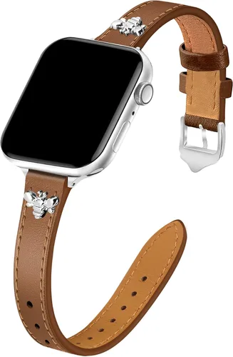 Vista 12 de JR.DM Correas de cuero delgadas compatibles con Apple Watch Band 1.496 in 1.575 in 1.614 in 1.654 in 1.732 in 1.772 in 1.811 in 1.929 in, correa