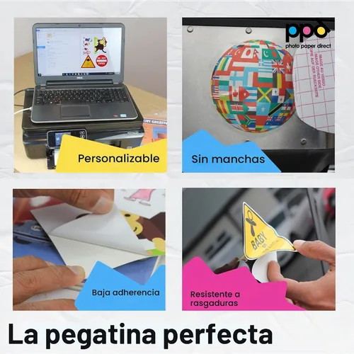 Vista 5 de PPD Premium: papel adhesivo de vinilo imprimible para impresora de inyección de tinta - 10 hojas brillantes de 8.5 x 11 - autoadhesivo, impermeable