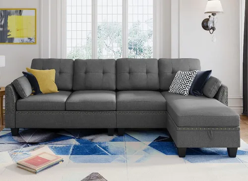 Vista 3 de HONBAY - Sofá seccional convertible en forma de L, sofá reversible seccional para sala de estar, color gris