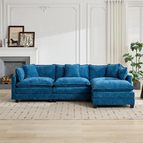 Vista 208 de Sofá seccional modular verde de 111.5", sofás seccionales grandes de 3 plazas para sala de estar, sofá nube oversized de tela chenille con otomana