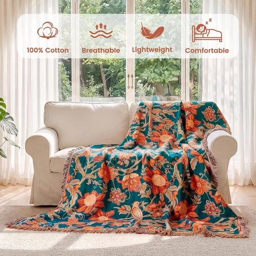 Vista 148 de MSGKV - Manta bohemia/primaveral de algodón para sofá y sala de estar, de gasa acogedora, de 50 x 60 pulgadas 50"x60" Cotton Throw, Woven Bird