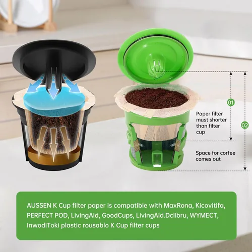 Vista 4 de Aussen Filtros de papel desechables para café, reemplazo para filtros Keurig, compatible con todos los filtros de una sola porción de Keurig