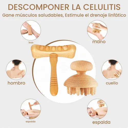 Vista 6 de Meifuly Herramientas de masaje de terapia de madera 13 en 1 con estante de almacenamiento de lujo, kit completo de masajeador de madera