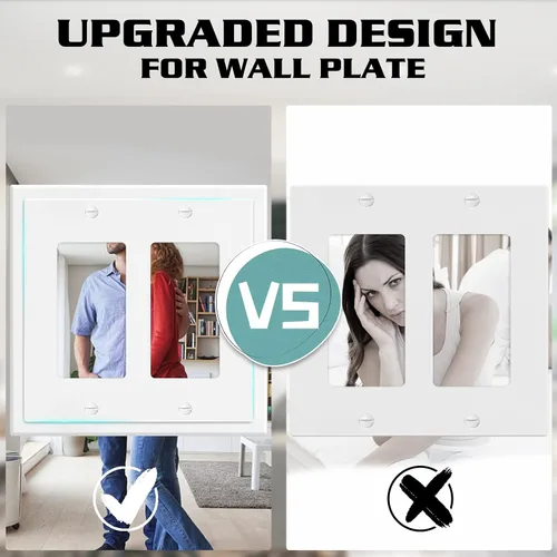 Vista 2 de Placa Decorativa de Pared de Borde Moderno de 2 Enchufes, Cubierta para Interruptor de Salida, Doble Decorador, Placa Frontal Eléctrica