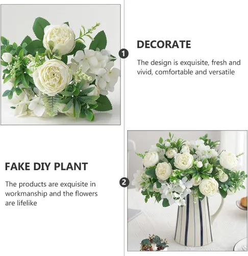 Vista 7 de Cabilock 1 ramo de flores artificiales para boda, peonía nupcial, ramo decorativo de flores falsas para fiestas en casa y celebraciones románticas