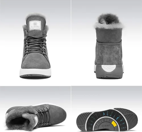 Vista 3 de AUMU Oveja Taurus Series - Botas de invierno ajustables de lana corta de piel para parejas para nieve Nieve
