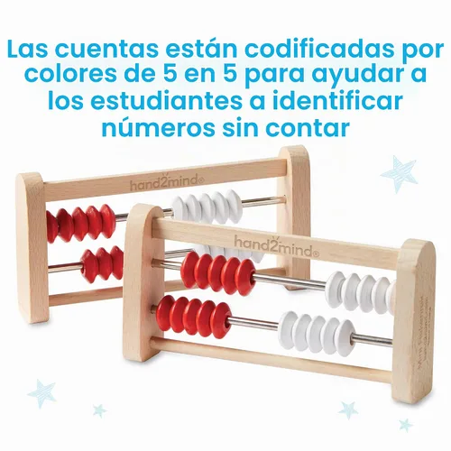 Vista 3 de hand2mind Mini Rekenrek de madera de 20 cuentas, estante de números para niños, ábaco para matemáticas, cuentas de conteo, manipuladores