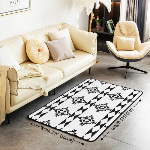 Vista 2 de Erosebridal Alfombra geométrica negra y blanca de 3 x 5 pies, patrón geométrico cuadrado a cuadros, alfombra decorativa para niños, niñas