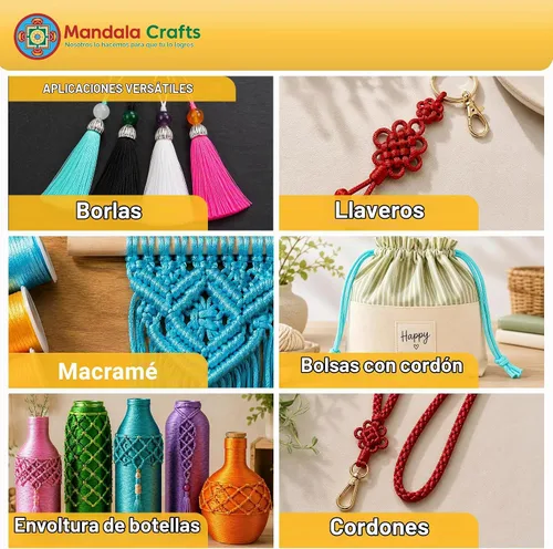 Vista 4 de Mandala Crafts Cordón de satén de cola de rattail de 0.02 in para nudos