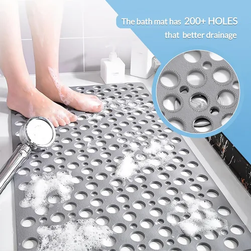 Vista 4 de Tapete antideslizante para bañera y ducha, 30 x 17 pulgadas, tapete de baño suave con ventosas y agujeros de drenaje más grandes, lavable a máquina