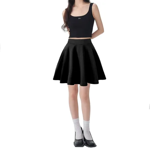 Vista 3 de PUKAVT Faldas básicas casuales para mujer, acampanadas, minifalda elástica para fiesta de patinadora