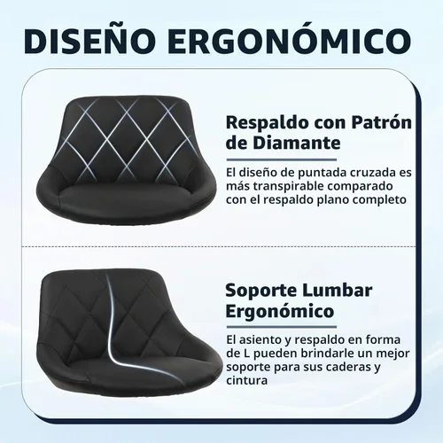 Vista 6 de KLASIKA Silla de dibujo con respaldo, taburete giratorio de cuero sintético ajustable en altura con anillo para el pie, silla de oficina ergonómica