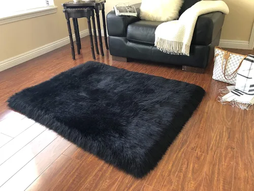 Vista 5 de LAMBZY Alfombra cuadrada de piel de oveja sintética, súper suave, hipoalergénica, de pelo de felpa de primera calidad