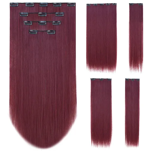 Vista 21 de Extensión de cabello negro oscuro, extensiones de cabello con clip de 22 pulgadas