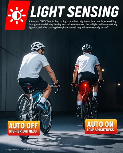 Vista 8 de DARKBEAM Luz trasera inteligente para bicicleta, con sensor de freno/luz, recargable USB-C, IP64 impermeable, 5 modos de luz, luz trasera