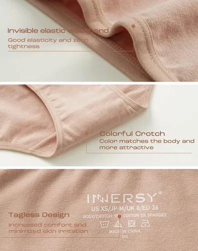 Vista 4 de INNERSY Ropa interior transpirable de algodón para mujer, ropa interior hipster, cómoda, paquete de 5