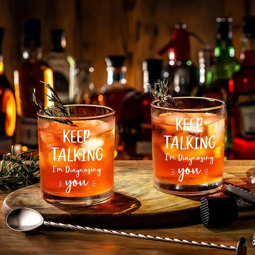 Vista 3 de Futtumy Vaso de whisky divertido – Keep Talking I'm Diagnosing You, divertidos regalos de Navidad de cumpleaños de elefante blanco, regalos