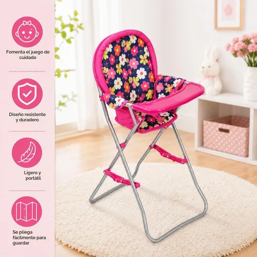 Vista 9 de Fash n kolor - Silla alta para muñecas con bandeja, se adapta a muñecas de bebé de hasta 18 pulgadas, silla alta de juguete con estampado de flores