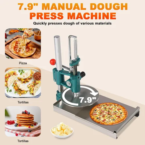 Vista 2 de Máquina de prensa de masa de pizza, máquina de prensa manual de pastelería de 7.9 pulgadas, máquina de acero inoxidable para masa de pizza doméstica