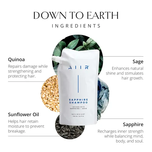 Vista 4 de AIIR Champú Zafiro – Elimina la acumulación de producto añadiendo brillo y suavidad, los aminoácidos reparan y fortalecen el cabello dañado
