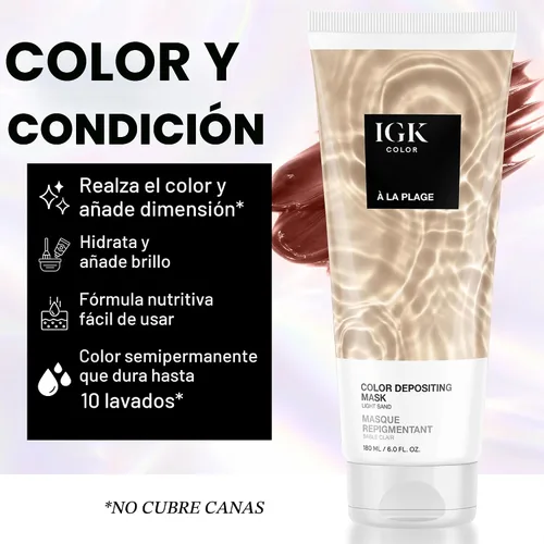 Vista 3 de IGK - Máscara de depósito de color A La Plage Boosts Shine & Enhances Blonde Tones, Refreshes Color, Conditioning Treatment, Vegan + Cruelty-Free