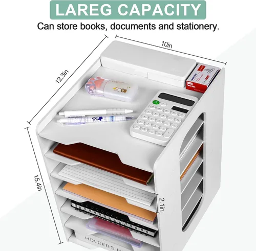 Vista 3 de Organizador de papel para escritorio, organizador de archivos de construcción de 7 niveles, clasificador de papel, soporte de almacenamiento