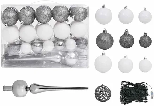 Vista 5 de 47.2 Inch Upside Down Christmas Tree Pre-Lit with LED Lights and Decorative Balls Set, Artificial PVC Xmas Tree with Steel Stand for Home Office
