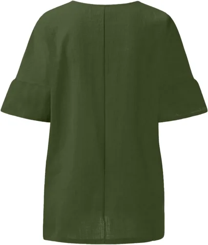 Vista 2 de Camisetas de gran tamaño para mujer, holgadas, holgadas, de algodón, elegantes, casuales, de media manga, cuello redondo