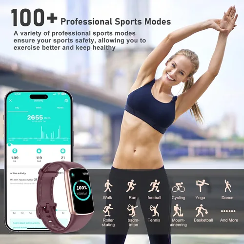 Vista 2 de Rastreador de actividad física con frecuencia cardíaca 24/7, oxígeno en sangre, rastreador de sueño, reloj de fitness impermeable de 1.47 pulgadas