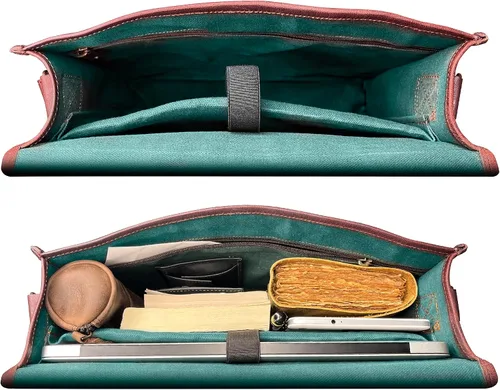 Vista 2 de RUSTIC TOWN Bolso mensajero de cuero de 14 pulgadas para hombres y mujeres – Bandolera satchel vintage de grano completo – Compatible con laptop