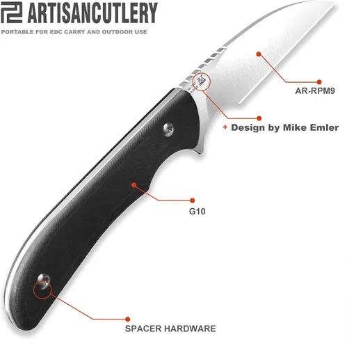 Vista 2 de ARTISANCUTLERY Cuchillo táctico Sea Snake (ATZ-1842) AR-RPM9 Hoja de acero en polvo G10 Mango Cuchillo de hoja fija Negro