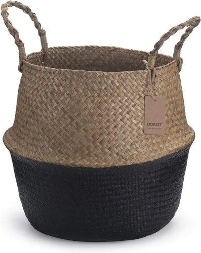 Vista 7 de Cesta de almacenamiento de hierba marina, cesta de almacenamiento tejida natural (negro 7 pulgadas D x 8 pulgadas A)