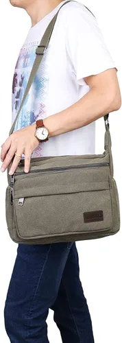 Vista 7 de JAKAGO Bolso de mensajero de lona con múltiples bolsillos, bolso de hombro casual, bolso cruzado para viajes de negocios, uso diario