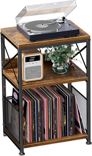 Vista 8 de Simple Trending Soporte para tocadiscos, soporte para tocadiscos con almacenamiento de vinilo con capacidad para hasta 200 álbumes, mesa auxiliar