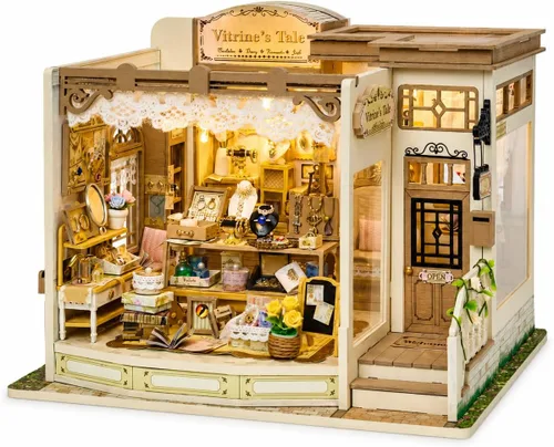 Vista 8 de Roroom Kit de casa en miniatura, kit de rincón de libro de cuento de hadas con luz LED, rompecabezas de madera 3D, kit de casa de muñecas
