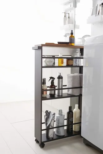 Vista 2 de YAMAZAKI home Carrito rodante delgado de almacenamiento de torre con asa Negro