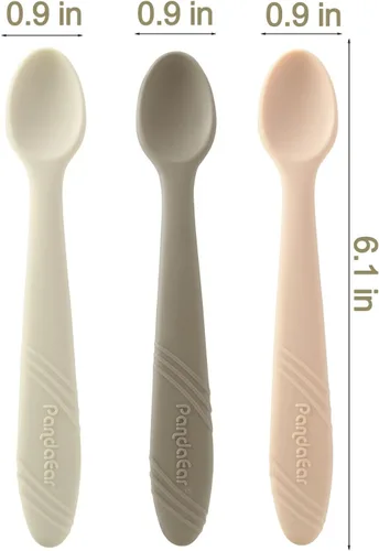 Vista 5 de PandaEar Paquete de 14 cucharas de silicona para bebés, cuchara de entrenamiento de primera etapa, suministros de alimentación, sin BPA, punta