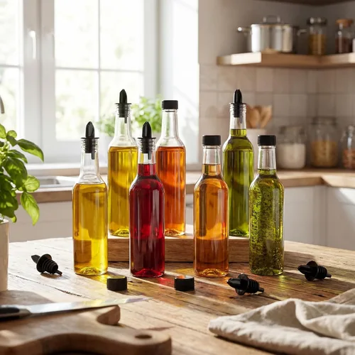 Vista 4 de Tioncy 4 juegos de botellas de plástico de 10 onzas con vertedores, 4 botellas de plástico para jarabe de cuello largo con vertedor y tapas