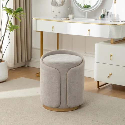 Vista 16 de Taburete Giratorio de Tocador con Base Dorada Cómoda Silla de Tocador Taburete Redondo Moderno para Tocador de Maquillaje Otomana de Tocador Beige