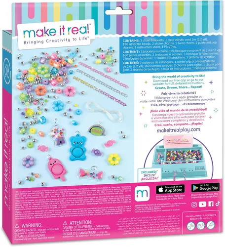Vista 2 de Make It Real: ¡Pop! Shake! Twist! Kit de pulseras de bricolaje – Haz 7 pulseras con dijes escensoriales, 171 piezas, kit de joyería todo en 1