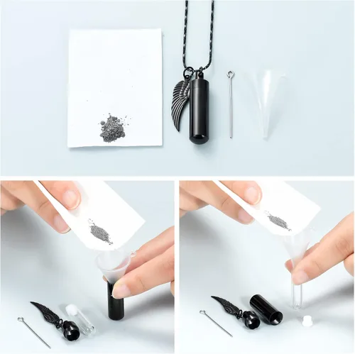 Vista 4 de Imrsanl Joyería de cremación para cenizas, collar de urna con colgante de urna cilíndrica con vial de vidrio, recuerdo de cenizas, joyería