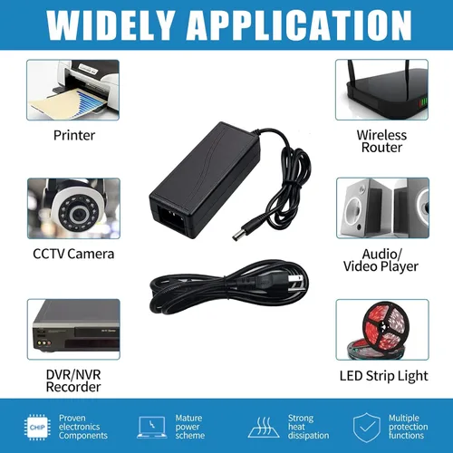 Vista 7 de Adaptador de fuente de alimentación de 12 voltios 6 amperios, fuente de alimentación CC de 12V 6A 72W enchufe EE. UU. adaptador de 5A 4A 3A 2A 1A