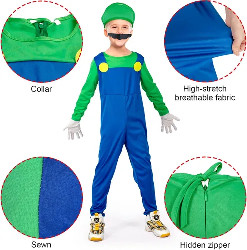 Vista 3 de Koveinc Super Costume Brothers Cosplay para niños Cosplay con accesorios