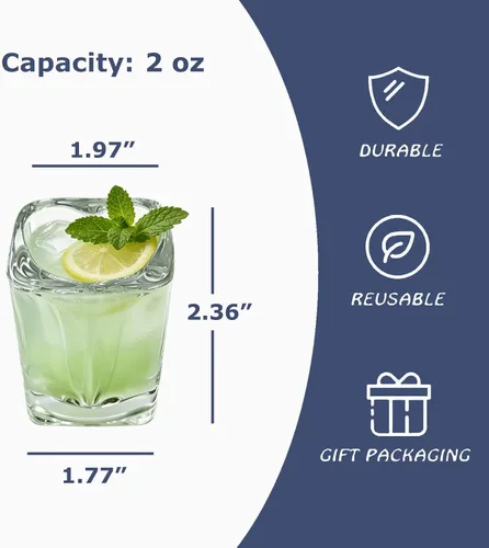 Vista 5 de Valeys Vasos de chupito de 2 oz de base pesada, juegos de 6/Vasos de tequila en forma de corazón transparentes/Vaso de chupito cuadrado/Vaso