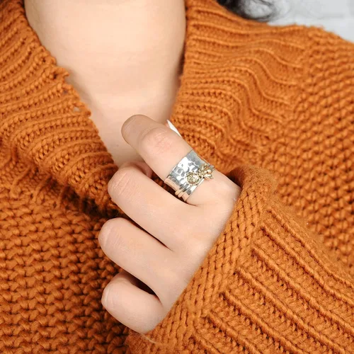 Vista 6 de Anillo giratorio de girasol y abeja para mujer, plata de ley 925, Boho-Magic