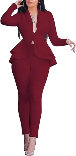 Vista 10 de Salimdy 2 Piece Outfits for Women Long Sleeve Dressy Blazer Pants Suits Negro