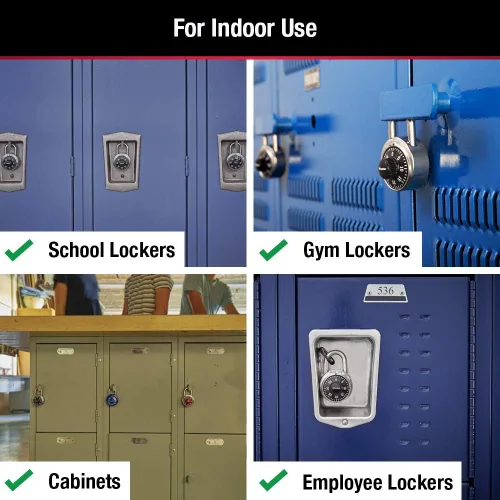 Vista 3 de Candado de combinación de casillero de gimnasio negro Master Lock, candado de combinación interior con código de 3 dígitos preestablecido