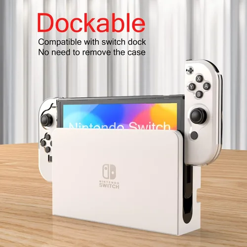 Vista 3 de Teyomi Dockable Case Compatible with Nintendo Switch OLED Model 2021, Soft TPU Joy-Con Cover and Hard PC Protective Case Cover with 6pcs Silicone