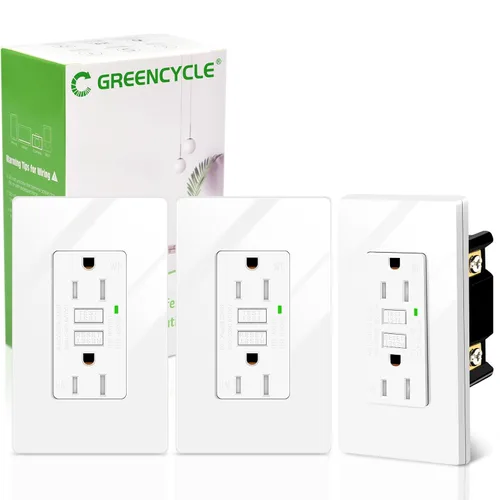 Vista 12 de Greencycle Toma GFCI de 15 amperios con puertos USB C y USB A, 1 unidad de toma eléctrica GFCI de prueba automática con USB, con indicador LED