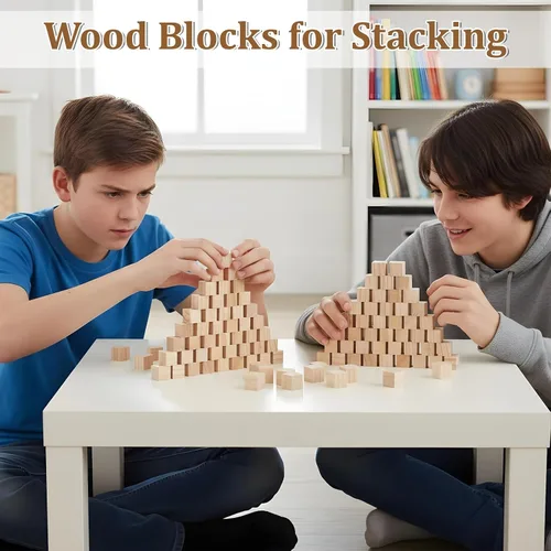 Vista 6 de 100 cubos de madera de 1 pulgada, bloques de madera sin terminar, cubos de madera sin terminar, bloques de madera, cubo cuadrado natural en blanco